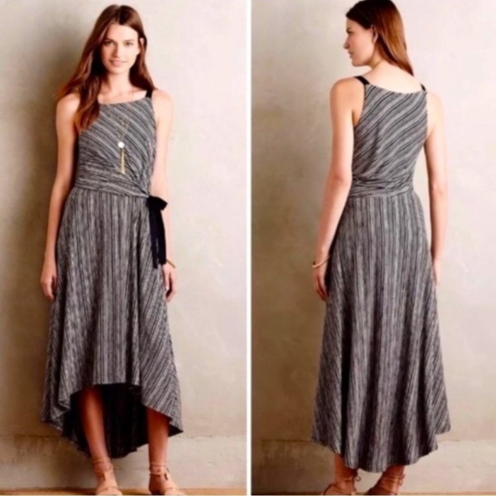 Anthropologie Maeve Salsola Striped High Low Tie Waist Dress